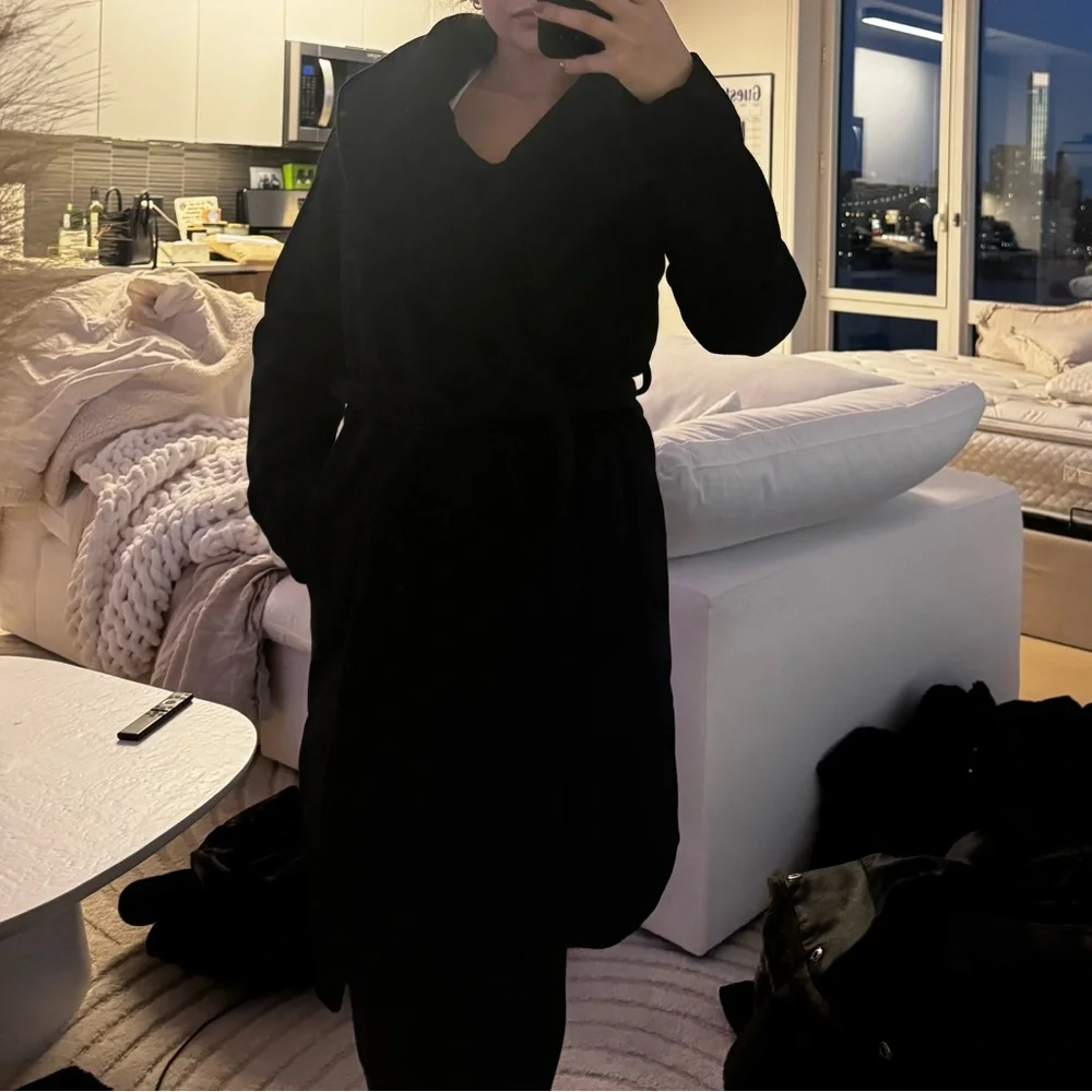 Ann Taylor Petite Shawl Collar Wrap Black Wool Coat - Picture 3 of 3